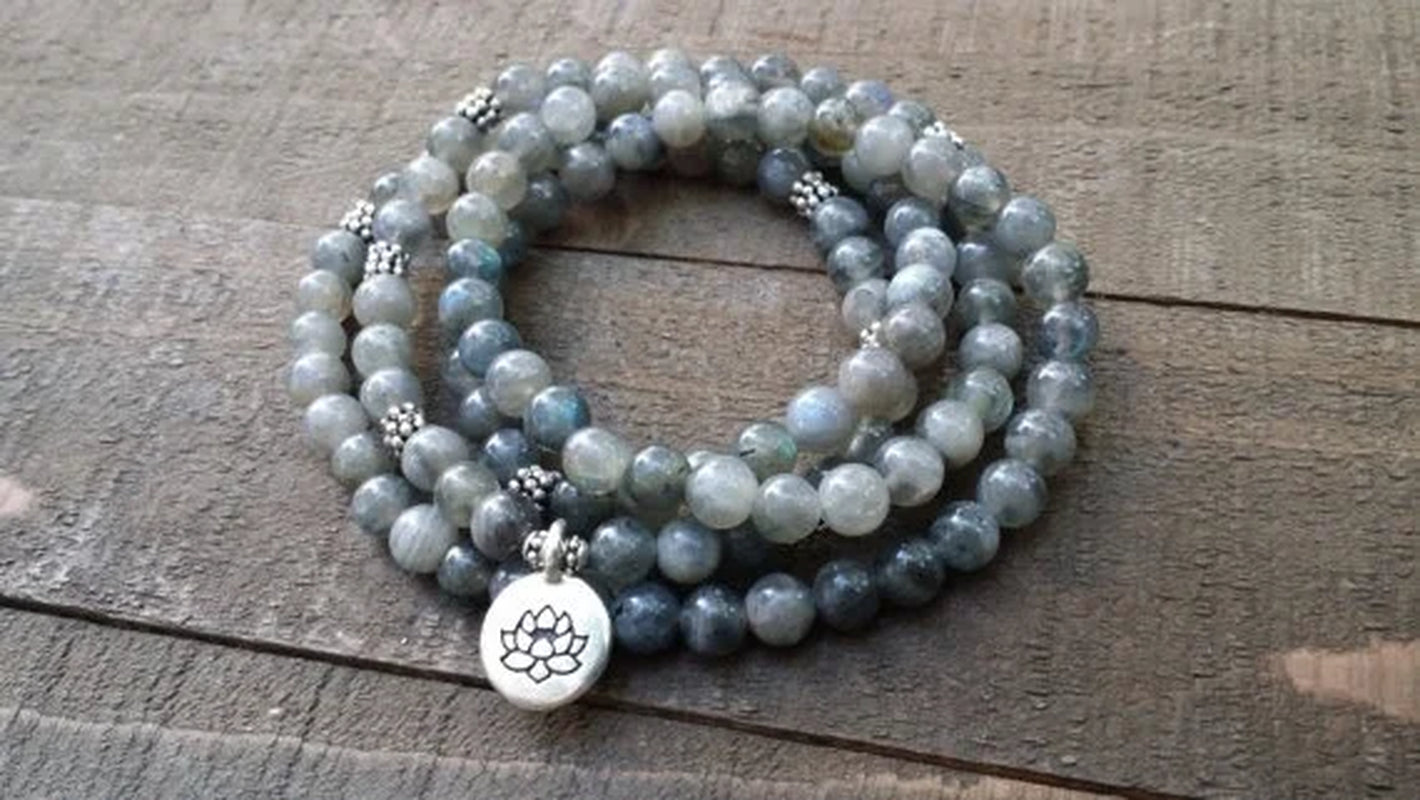 108 Angelite Mala Beads Throat Chakra Crystals Yoga Bracelet Chakra Crystals Yoga Necklace