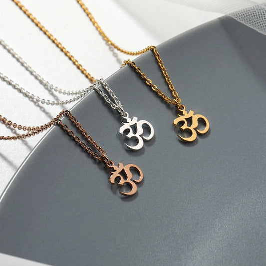 Om Ange Chakra Necklaces for Women Stainless Steel Gold Plated Ohm Buddah Chain Choker Pendant Necklace 2023 Trend Jewelry Gift