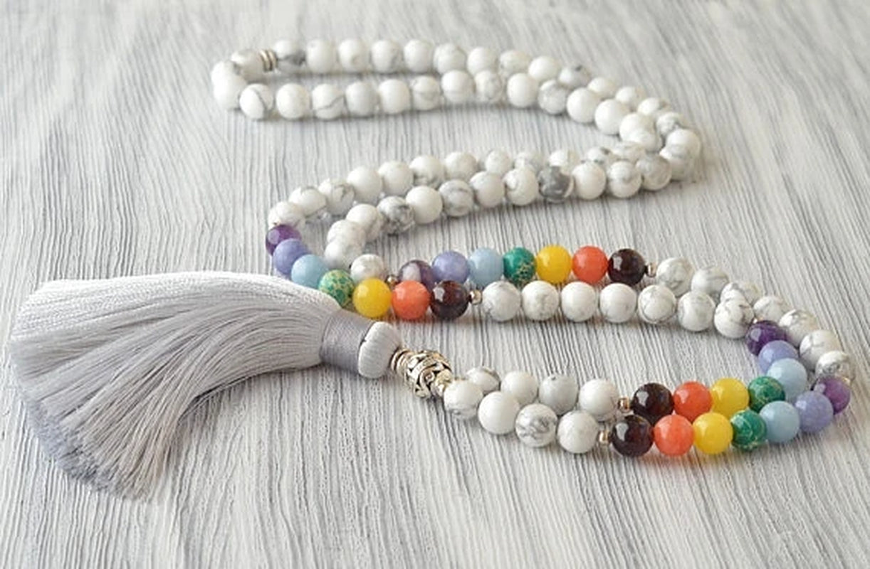 108 Angelite Mala Beads Throat Chakra Crystals Yoga Bracelet Chakra Crystals Yoga Necklace